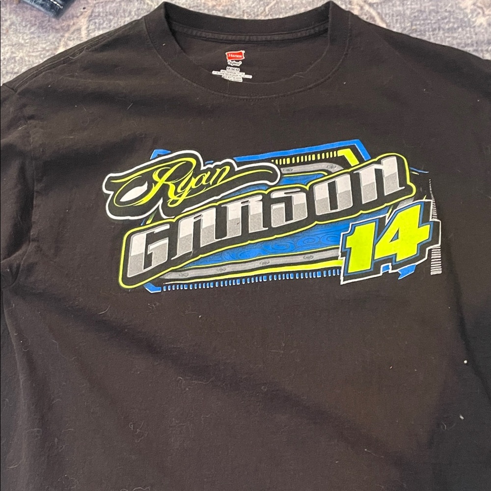 Hanes Black Graphic Tee with Blue and Green Accents